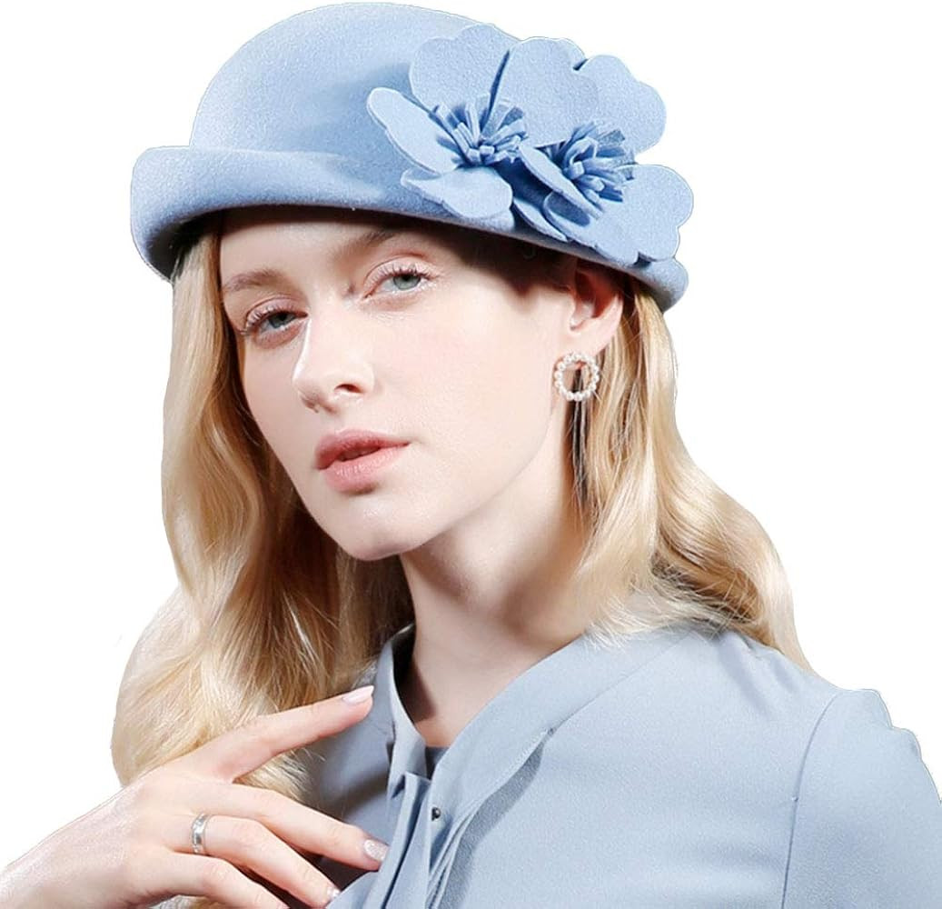 F FADVES Pillbox Hat Wool Felt Beret Fascinator Hats Flower Cocktail Wedding Tea Party Hat | Amazon (US)