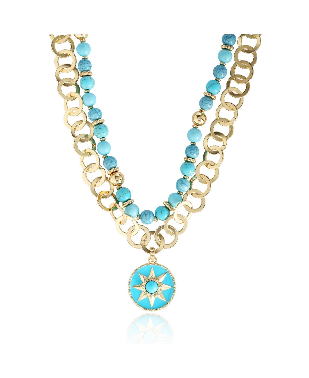 Jessica Simpson Women's Layered Necklace with Turquoise Beads - Gold | Macy's