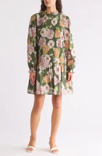 Ruffle Neck Long Sleeve Pleated Dress | Nordstrom Rack