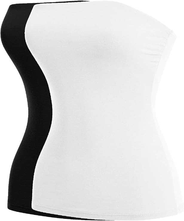 MixMatchy Women's 2 Pack Casual Basic Solid Stretchy Cotton Long Bandeau Tube Top | Amazon (US)