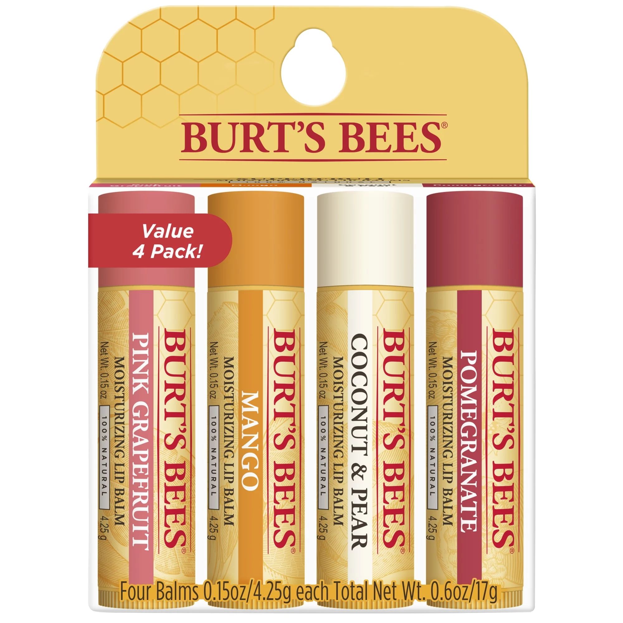 Burt's Bees 100% Natural Moisturizing Lip Balm Superfruit Pack, 4 Count - Walmart.com | Walmart (US)