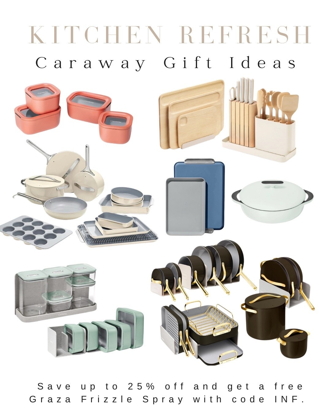 Caraway’s cookware is nontoxic, gorgeous and truly makes a difference.
Cyber Monday: save up to 25% off + use code INF for a free Graza Frizzle Spray.

@caraway #carawaypartner 

#LTKmomlife #LTKHome #LTKGiftGuide