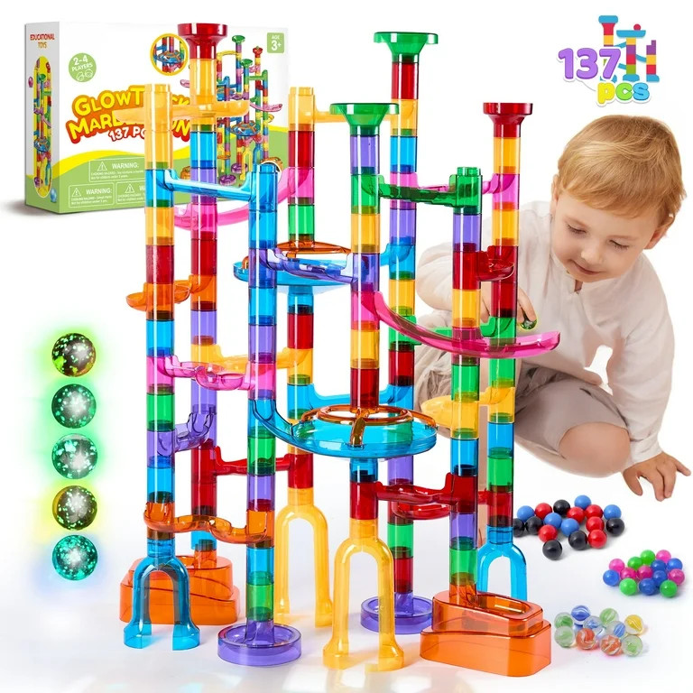 Joyfy 137Pcs Glowing Marble Run Game Set for Kids, STEM Building Toys Construction Blocks with 15... | Walmart (US)