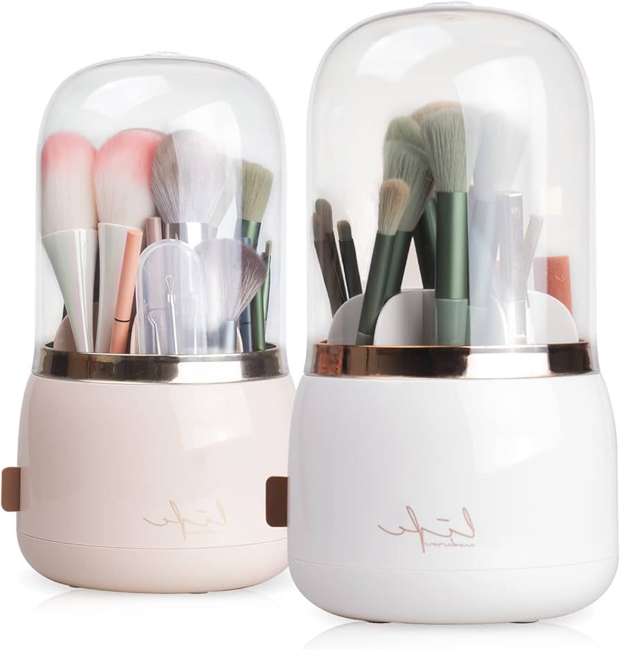 Y.duck Pink Makeup Brush Holder with Lid - 360 Rotating Makeup Organizer for Vanity - Dustproof M... | Amazon (US)
