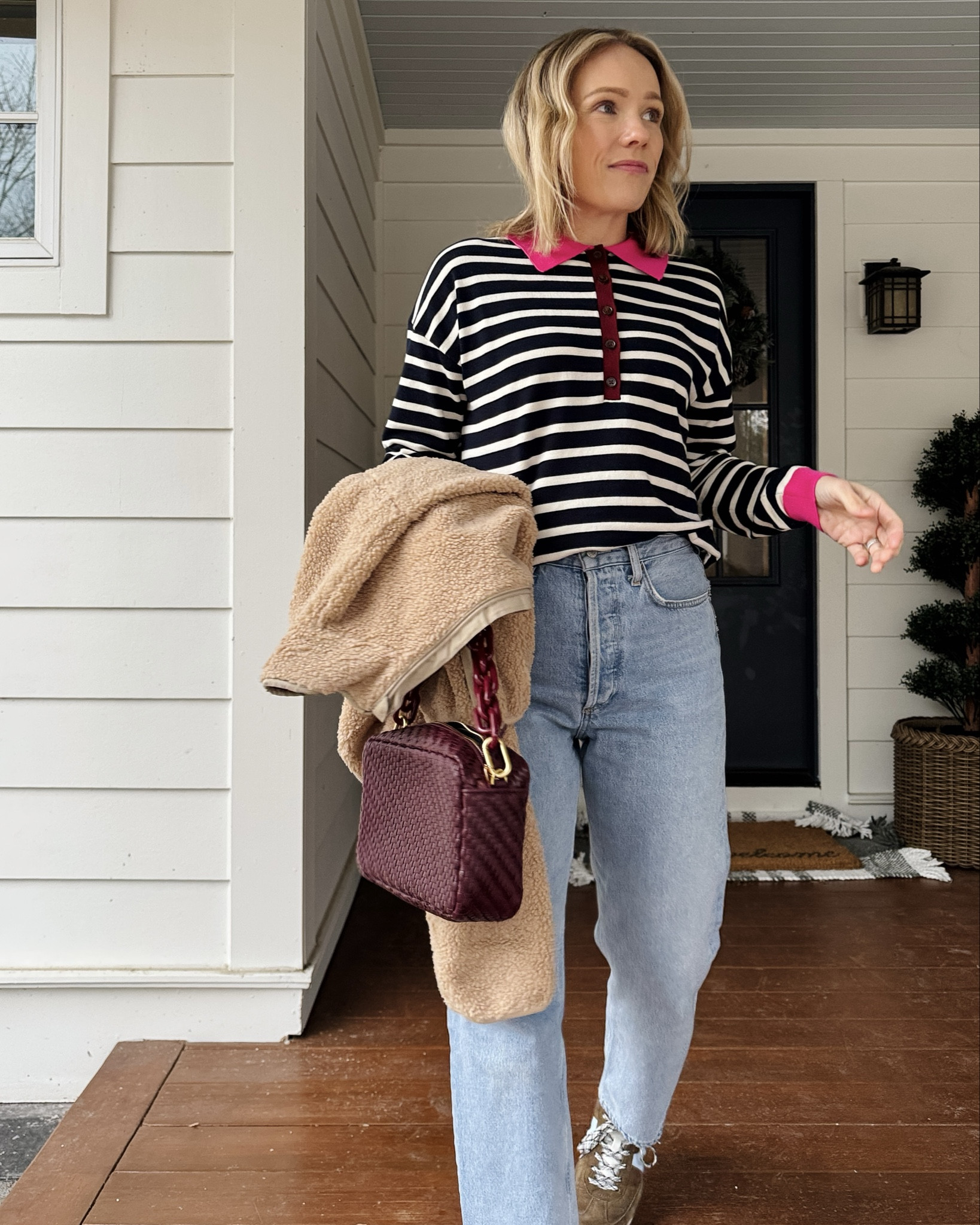 Boden stripe top & Athleta cozy jacket wearing my regular size small ~ Agolde 90's crop jeans I own in 3 washes they're so good (wearing Force today, own Hooked & Essence) wear my regular size, crop length (5'3") ~ Anthropologie x Karhu collab sneakers true to size & currently on sale ~ Clare V Marisol crossbody worn with Shortie strap, also the green midi sac for slightly smaller style ~ EBY underwear size up to medium ~ merit flush balm on cheeks & lups in color LeBonBon ~ xo, Claire

#LTKSaleAlert #LTKmomlife #LTKootd