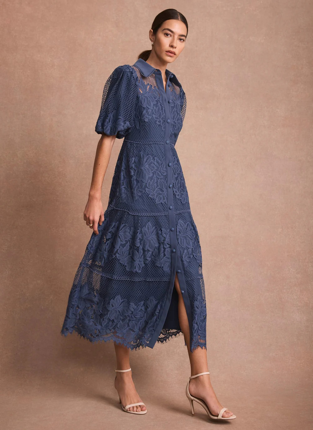 Blue Lace Midi Shirt Dress | Mint Velvet