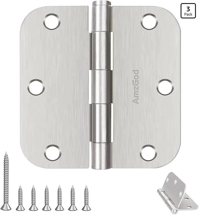 Door Hinges Brushed Nickel - 3 Pack Satin Nickel 3.5 Inch Rounded Interior Door Hinges with 5/8" ... | Amazon (US)
