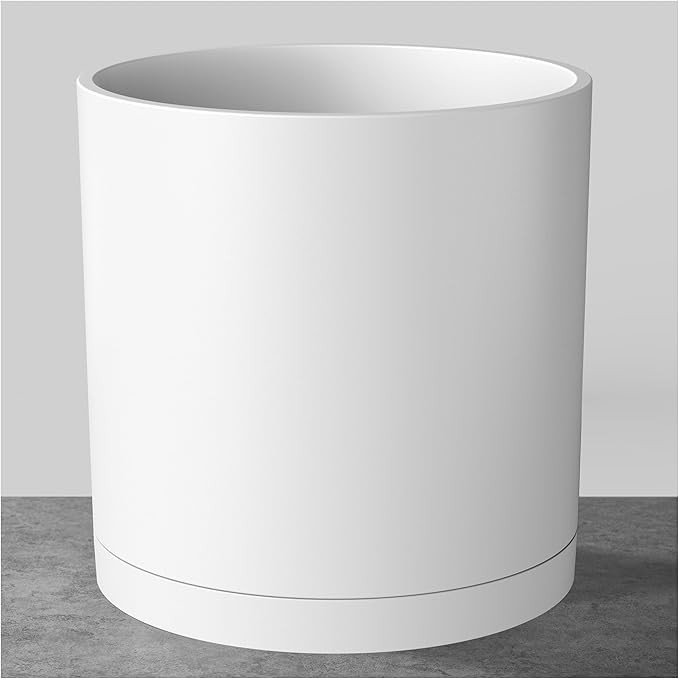 FaithLand 10-Inch Modern Cylinder Planter, Thick-Walled Plastic Plant Pot with Drainage Holes and... | Amazon (US)