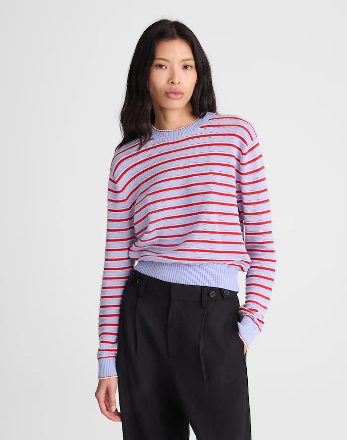 Striped Textured-Stitch Crewneck Sweater in 100% Cotton | Madewell