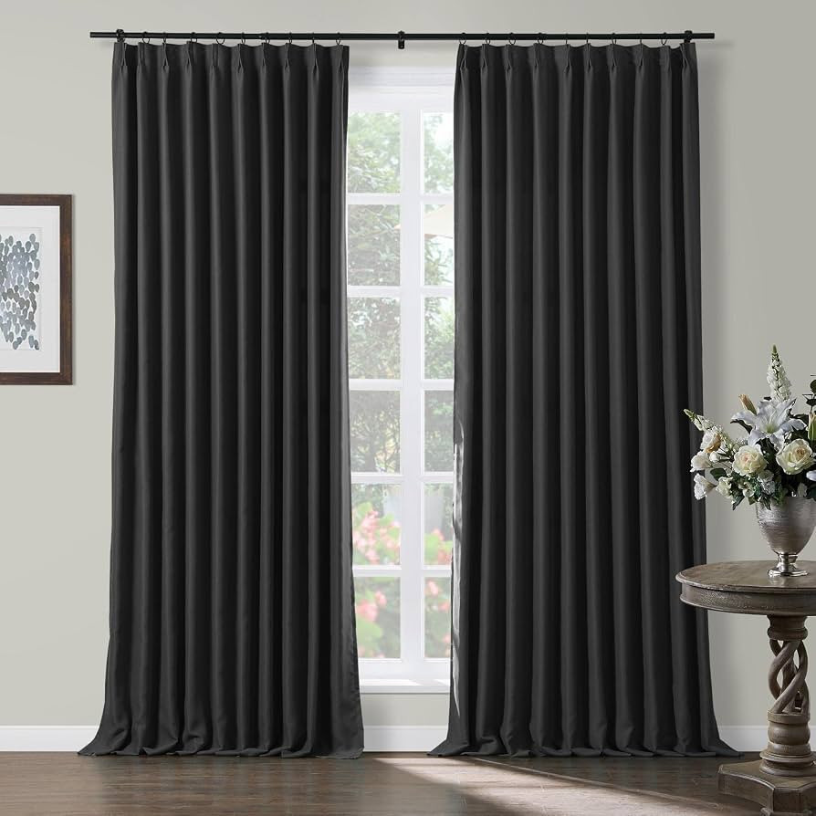 TWOPAGES Black Pinch Pleat Curtain Blackout, Triple Weave Thermal Insulated Energy Saving Solid W... | Amazon (US)