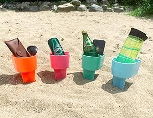Home Queen Beach Cup Holder with Pocket, Multifunctional Sand Cup Holder for Beverage Phone Sungl... | Amazon (US)