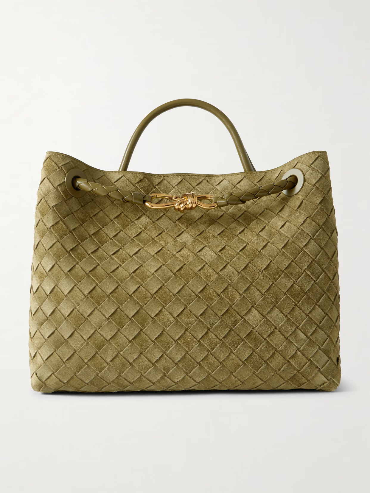 Bottega Veneta - Andiamo Medium Leather-trimmed Intrecciato Suede Tote - Brown | NET-A-PORTER (US)