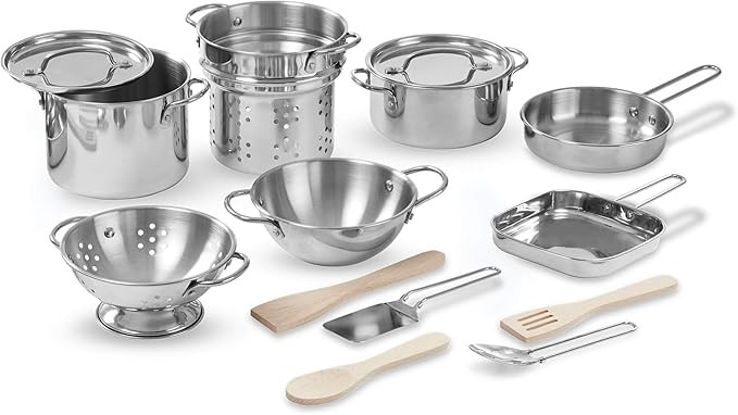 Melissa & Doug Deluxe Stainless Steel Pots & Pans Play Set | Amazon (US)