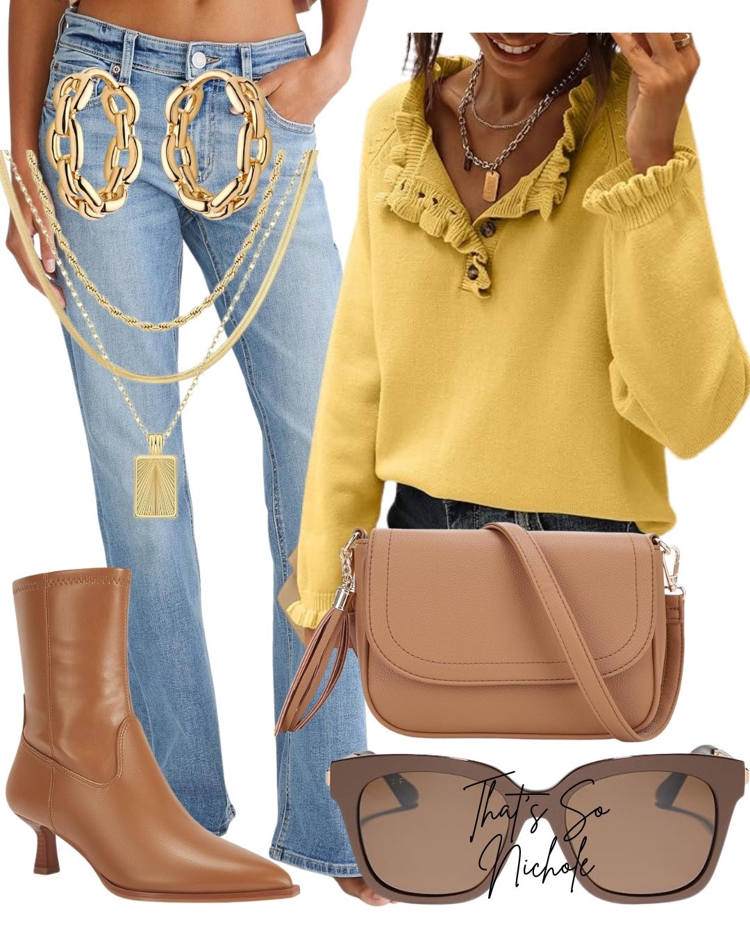 Stylish and cozy combo! This yellow sweater with ruffles and denim jeans is a perfect Fall outfit. Pair it with some chic ankle boots for a complete look. 

#LTKgrwm #LTKootd #LTKStyleTip
