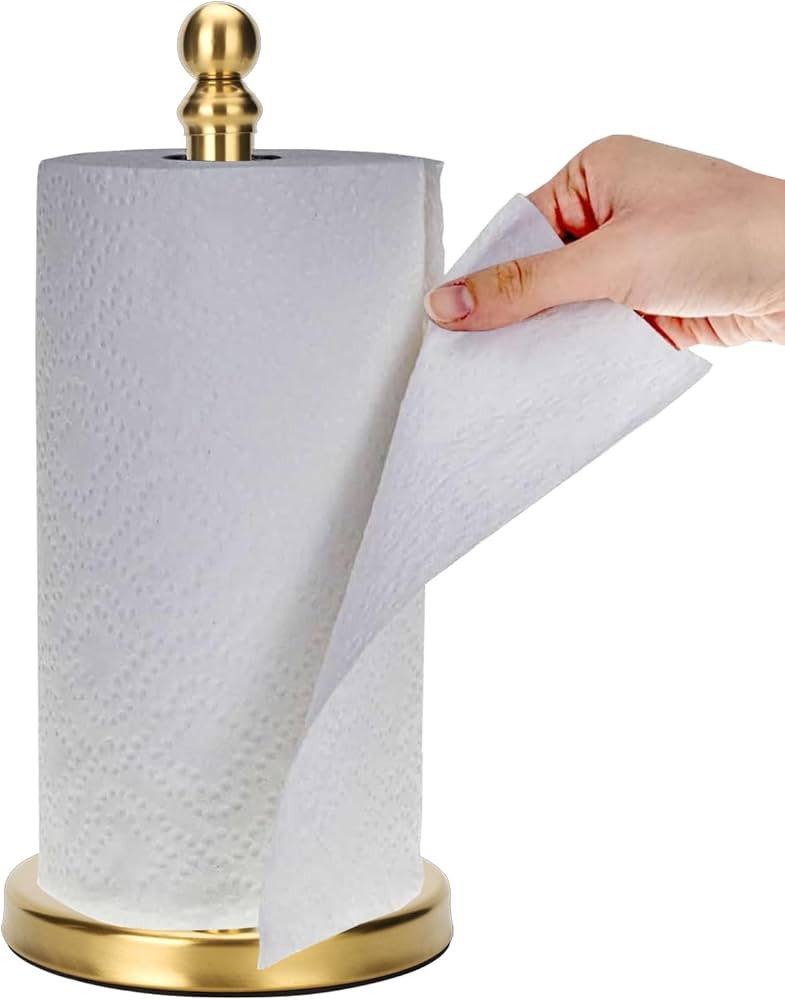 Gold Paper Towel Holder Countertop, Standing Paper Towel Roll Holder for Kitchen Bathroom, with W... | Amazon (US)