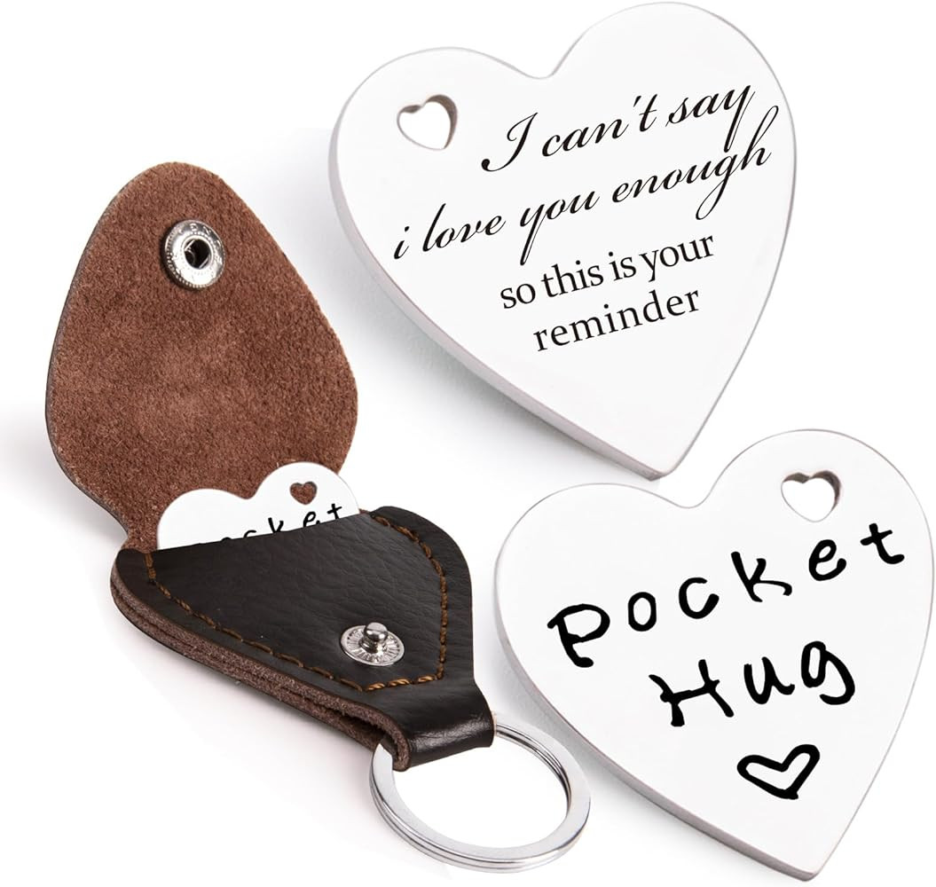 Qunrwe Pocket Hug Leather Keychain,Double Sided Miss You Long Distance Inspirational Birthday Val... | Amazon (US)