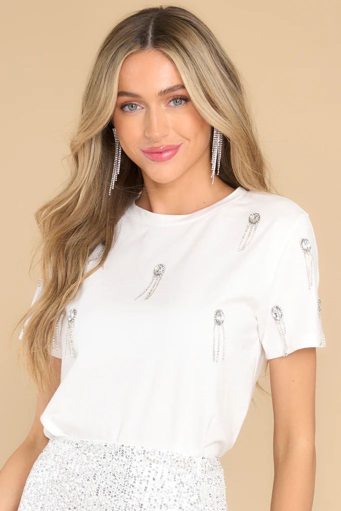 Into You White Embellished Tee Shirt | Red Dress 