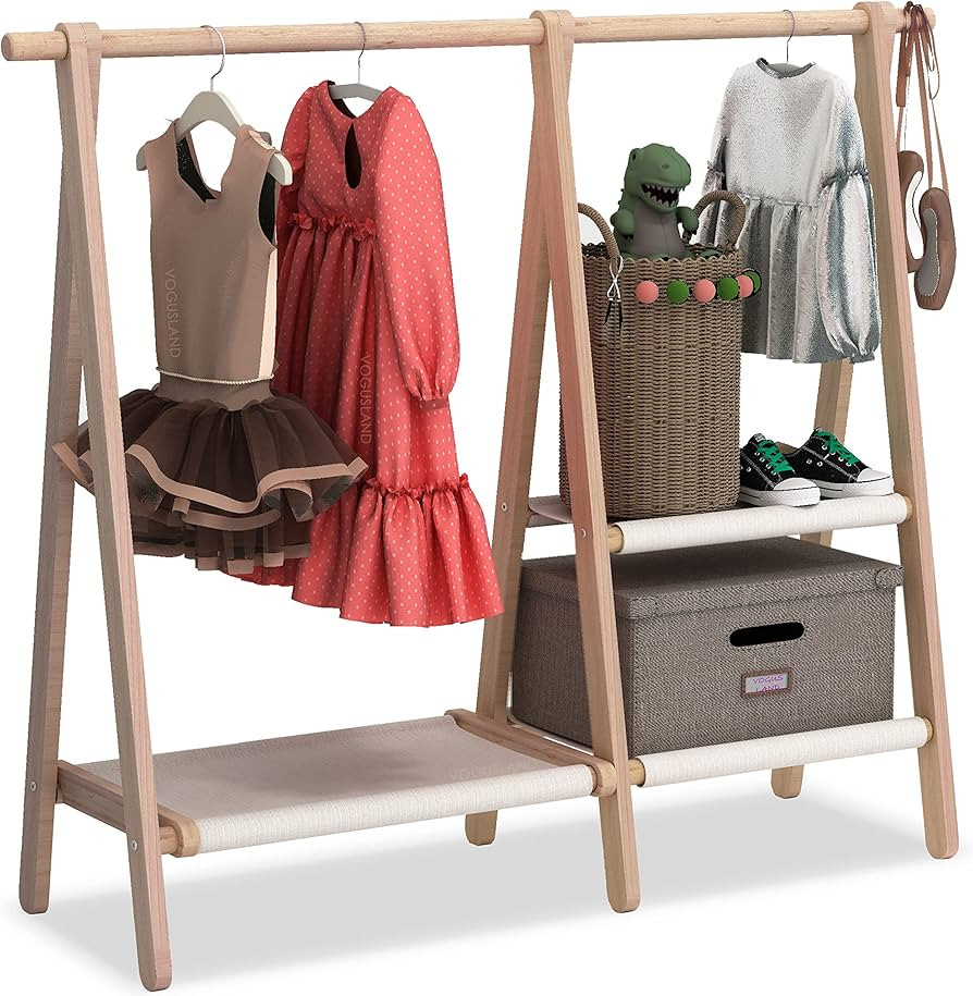 VOGUSLAND Dress up Storage, Kids Clothing Rack Wardrobe with 2-Tier Storage Shelf (47" W x 14.5" ... | Amazon (US)