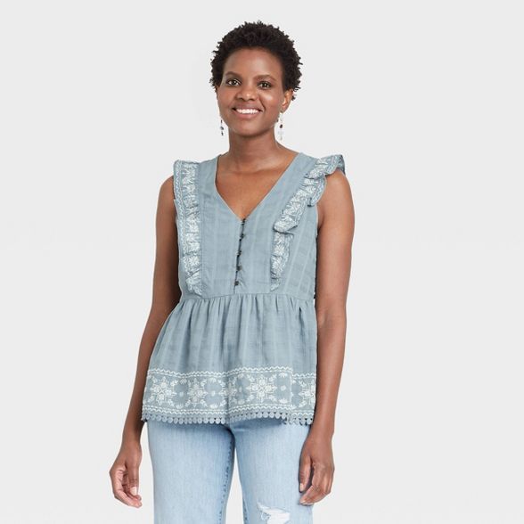 Women's Flutter Short Sleeve Embroidered Blouse - Knox Rose™ | Target