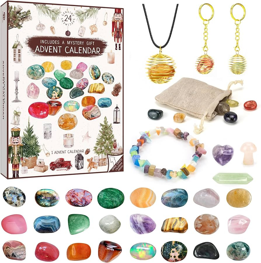 Crystal Advent Calendar 2024, 24 Gemstones, Rocks & Crystals - Christmas Advent Calendar Gemstone... | Amazon (US)