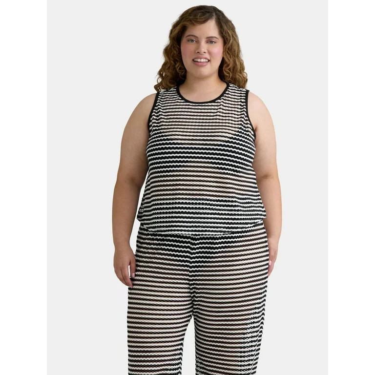 Time and Tru Women's and Women's Plus Striped Mesh Tank Coverup, Sizes XS-2X | Walmart (US)
