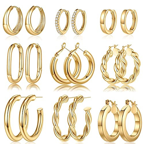 Yesteel 14K-Gold-Plated Hoop Earrings, 14k-Gold-Plated Small Hoop Earrings for Women Trendy Hypoallergenic Womens Hoops Huggie Earring, Jewelry Gifts for Women Her | Amazon (US)