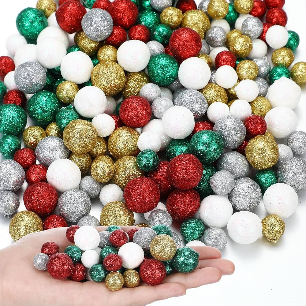 Pangda 200 Pcs Christmas Multi Colored Foam Balls 5 Colors of Christmas Glitter Vase Fillers Xmas... | Amazon (US)