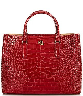 Lauren Ralph Lauren Embossed Leather Large Marcy Satchel Bag - Festive Red/PB | Dillard's