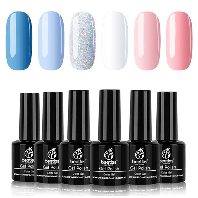 Beetles Gel Nail Polish Set, Cotton Candy Collection Pink Blue Gel Polish Glitter Gel Polish Whit... | Amazon (US)