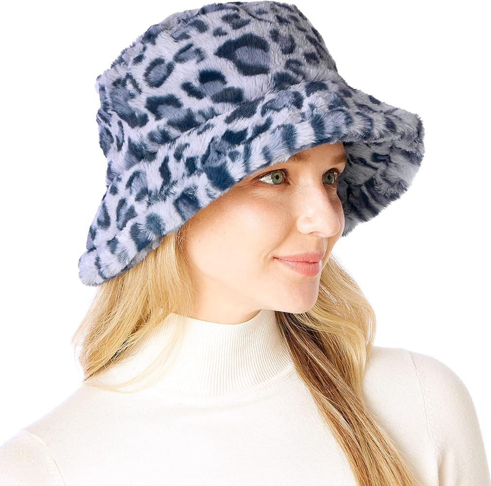 Winter Bucket Hat for Women Faux Fur Animal | Plaid Print Fuzzy Warmer Fisherman Hats for Women | Amazon (US)