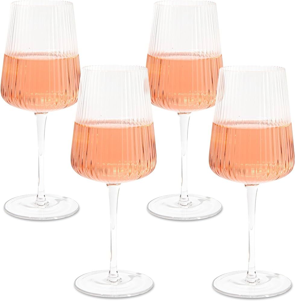 Crutello Modern Wine Glasses 17 oz Glassware, Set of 4, Unique Fluted Glassware with Vintage Ripp... | Amazon (US)