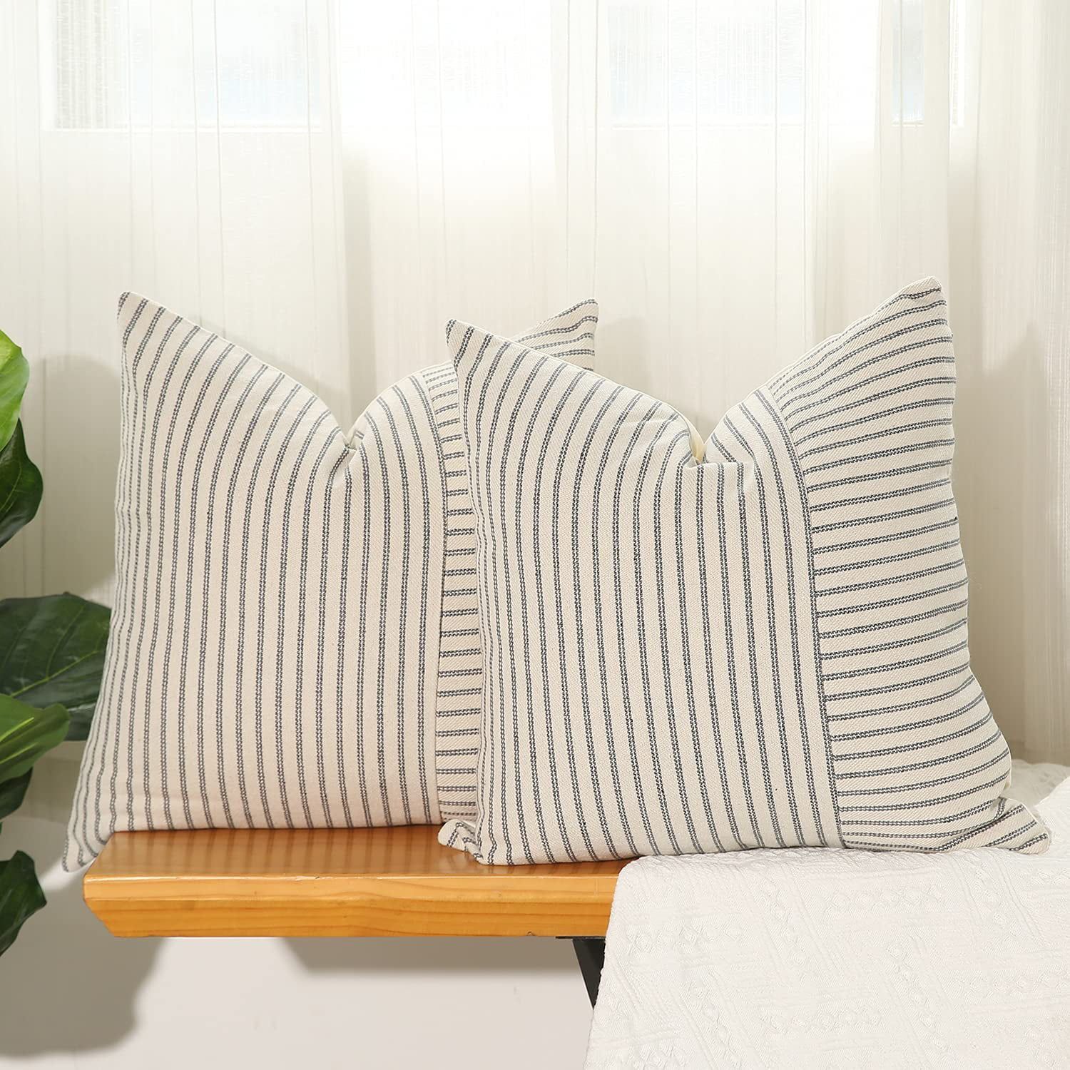 Throw Pillow Covers - Striped Linen Decorative Pillow Case,Grey & Beige Patchwork with Hidden Zip... | Walmart (US)