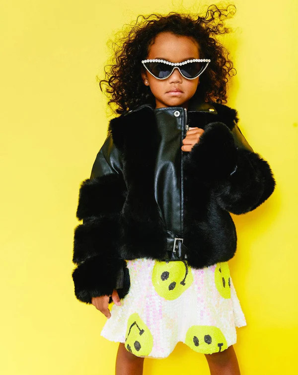 Midnight Faux Fur Moto | Lola + The Boys