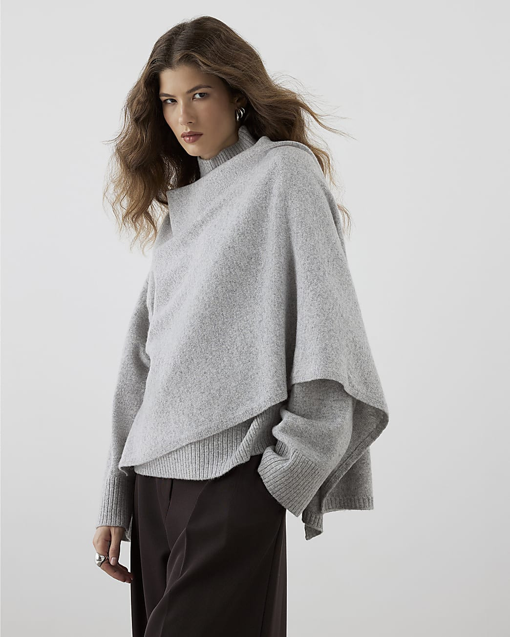 RI Studio Grey Wool Wrap Cape Jumper | River Island UK & IE