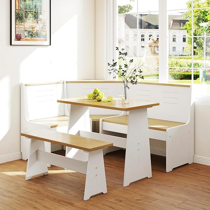 Breakfast Nook Corner Dining Table Kitchen Bench Chair Set, Space-Saving 3-5 People Seat Reversib... | Amazon (US)