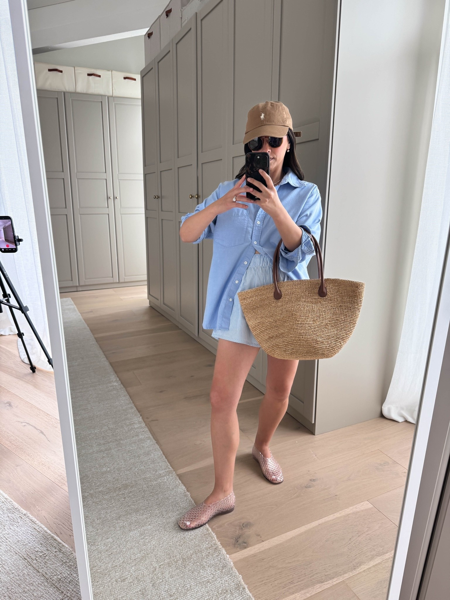 My easy summer mom uniform. And if you need to know how to wear a button down, pair them with cotton shorts - boxer, poplin, gauze, linen. 

Gap big shirt petite xs
Recreational habits shorts medium
Steve Madden jellies 5
Polo Ralph Lauren hat
Le specs sunglasses. 
Electric Picks earrings
Aritzia tote - sold out, linked similar 
Dorsey James necklace 15”

summer outfits, summer style, petite style

#LTKmomlife #LTKootd #LTKPetite