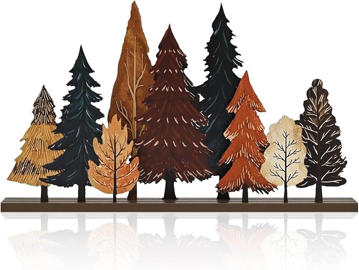 Smile Fall Thanksgiving Wooden Standing Decor, Autumn Forest Maple Pine Tree Tiered Tray Signs with Stands for Rustic Farmhouse Home Kitchen Shelf Decor | Amazon (US)