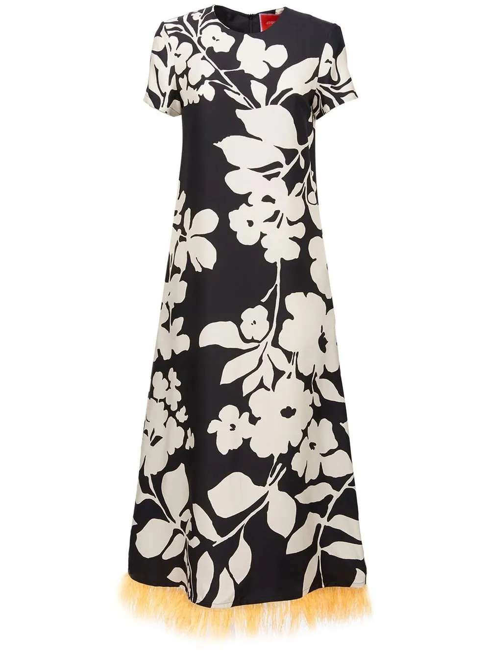 La DoubleJ Swing feather-trim Silk Maxi Dress | Black | FARFETCH | Farfetch Global
