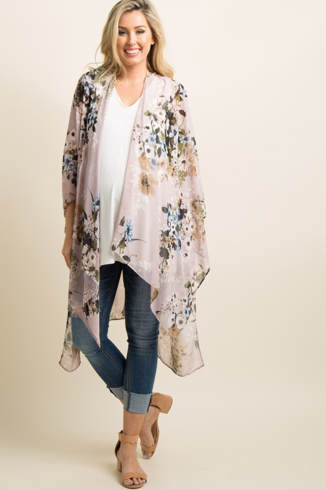 PinkBlush Light Pink Floral Chiffon Draped Maternity Kimono | PinkBlush Maternity