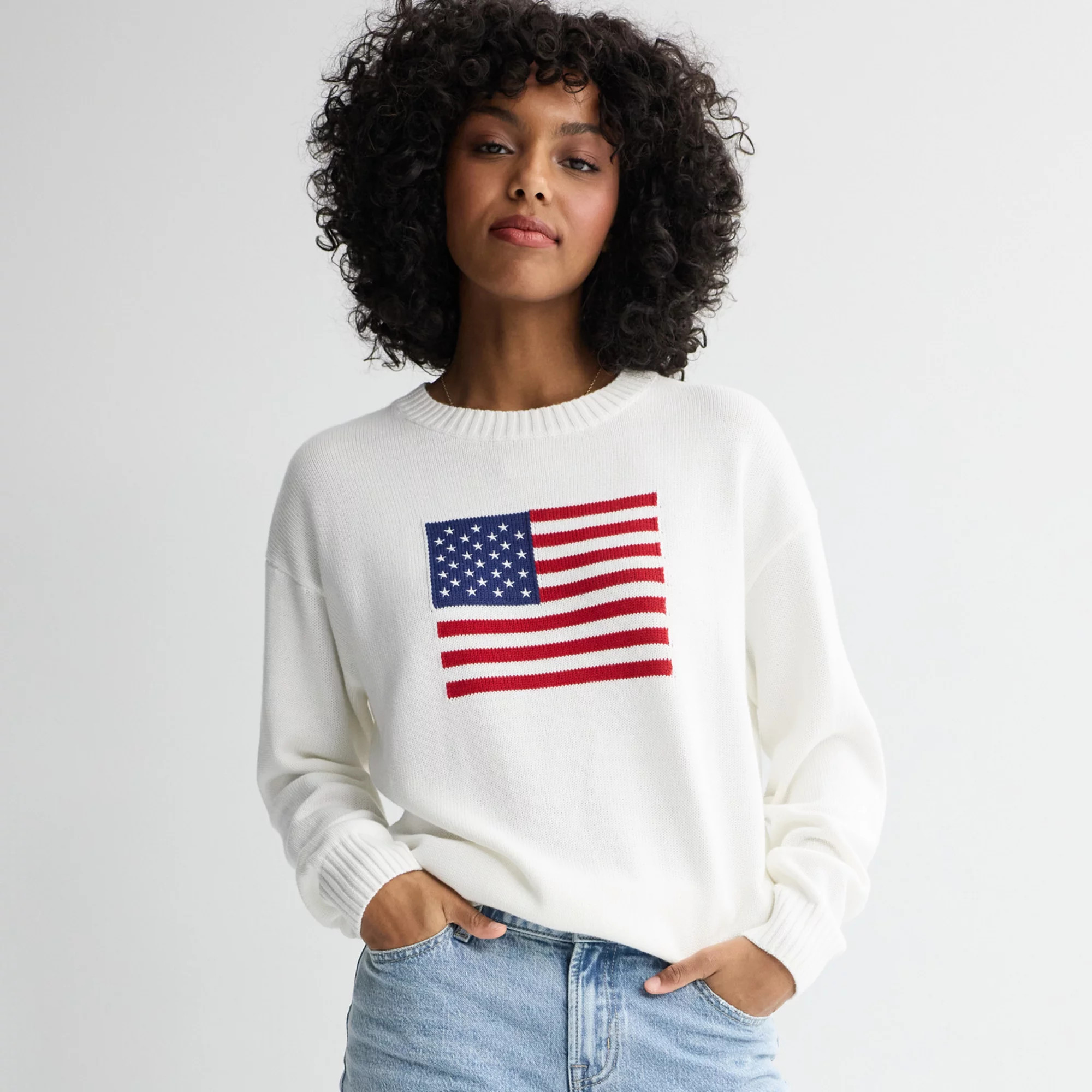 Juniors' Jollidays Americana Flag Sweater | Kohl's
