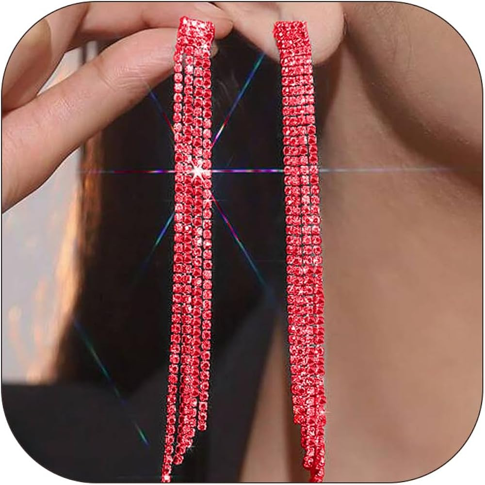 Rhinestone Tassel Earrings for Women Sparkly Long Tassel Earrings Prom Earrings Bling Crystal Cha... | Amazon (US)