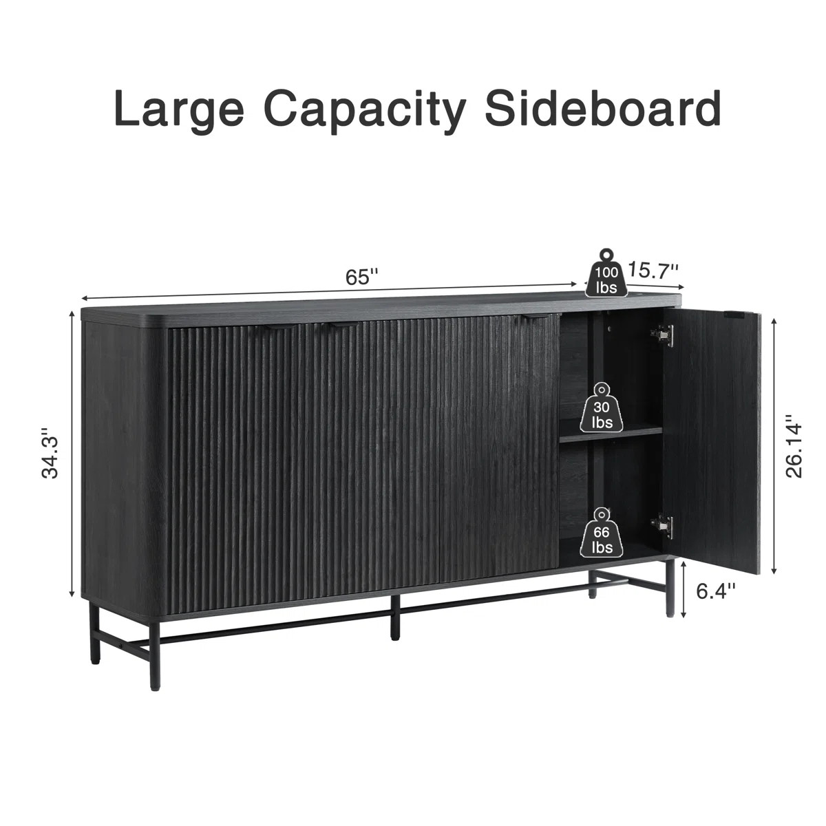 65'' W  Sideboard Buffet Cabinet With Storage,Fluted Cabinet with Adjustable Shelves,Credenzas fo... | Wayfair North America