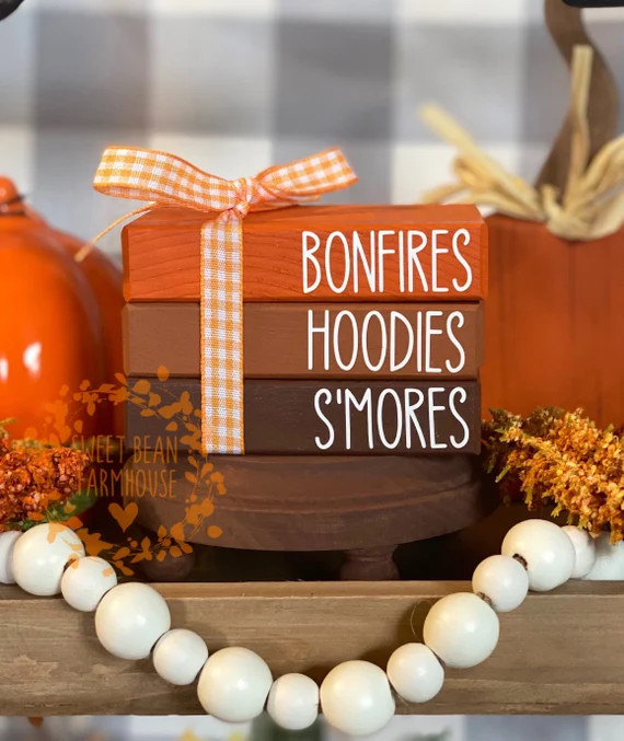 Fall Tiered tray decor, mini wooden books stack, S'mores Bonfire Hoodies Decor, Tier Tray Decor M... | Etsy (US)