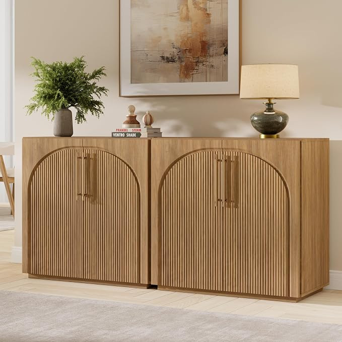 Buffet Cabinet with Storage, 63''W Sideboard, Natural Oak | Modular Storage Cabinet, Modern Crede... | Amazon (US)