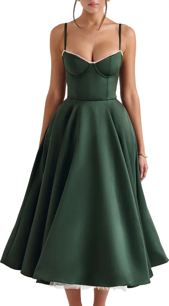 Mademoiselle Bustier Stretch Satin Midi Dress | Nordstrom