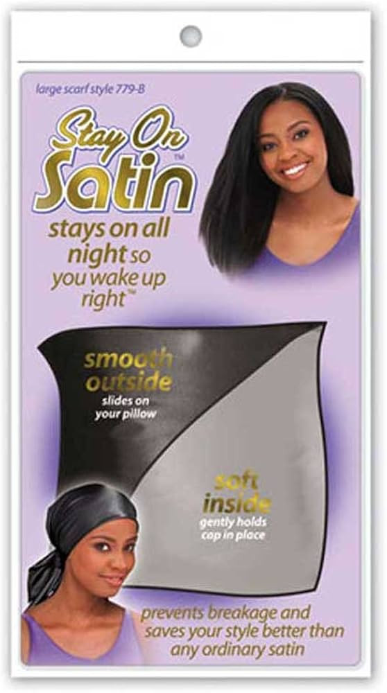 Stay On Satin Hair Wrap Tie Up Large Womens Head Scarf for Sleeping, Black | Amazon (US)