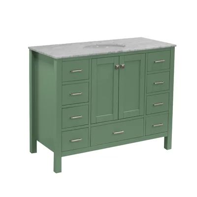 Maynerd Full Cabinet 48" Single Bathroom Vanity Set Base Finish: Sage Green, Top Finish: Carrara Mar | Wayfair North America