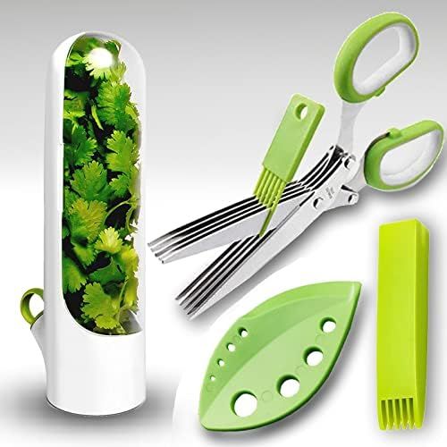 Herb Scissors with Multi Blades - Herb Storage Container and Herb Keep Set | Amazon (US)