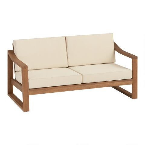 Light Brown Slope Arm Eucalyptus Samar Outdoor Bench | World Market