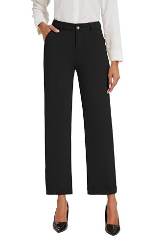 KICZOY Women's Cropped Pants Fit Straight Leg Ultra Stretch Comfy Work Dress Pants C-Black | Amazon (US)